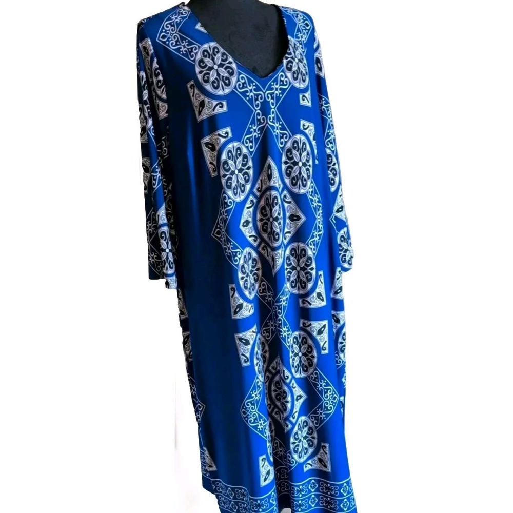 Avenue Womens Plus Size Royal Blue V-Neck Sheath Dress Sz 18/20 Back Neck  Drape